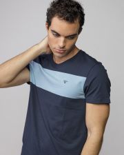 BLUE MEN'S STRIPED SHORT SLEEVE T-SHIRT