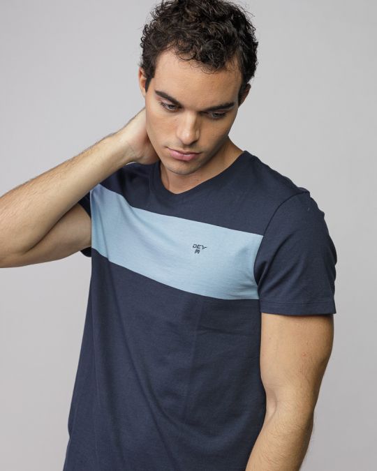 BLUE MEN'S STRIPED SHORT SLEEVE T-SHIRT 1D25FW4056SS0105