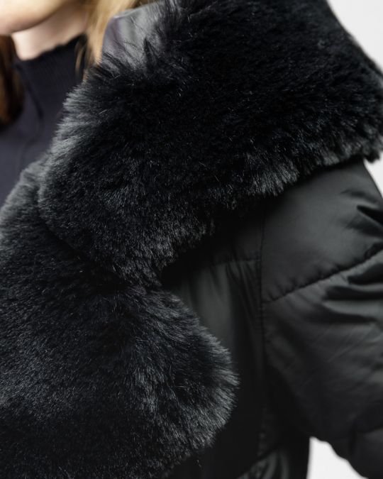 BLACK WOMEN'S LONG FUR COAT 2D25FW3572KA1600