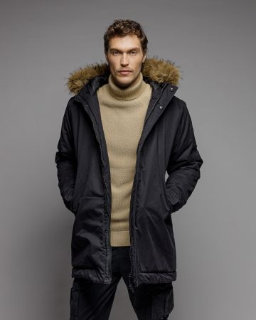 BLACK MEN'S LONG COAT 1D25FW3005KA1600