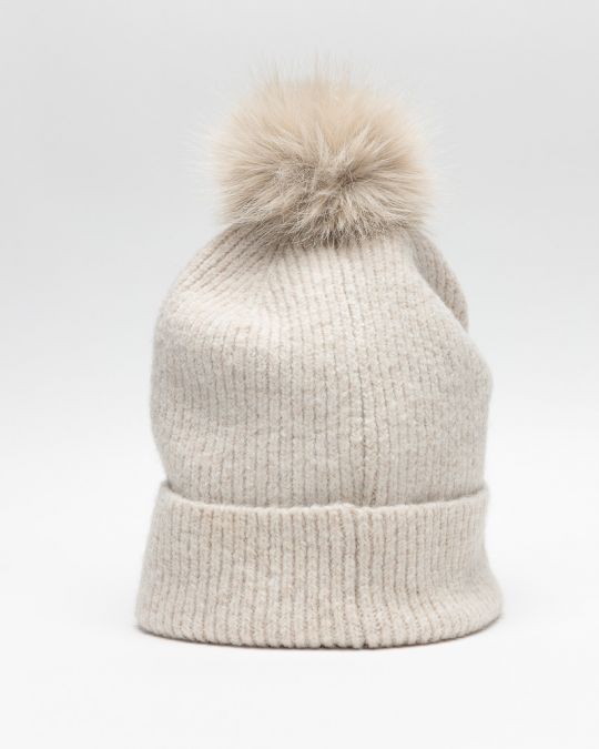 BEIGE WOMEN'S KNITTED BEANIE 2D25FW8515HA1101