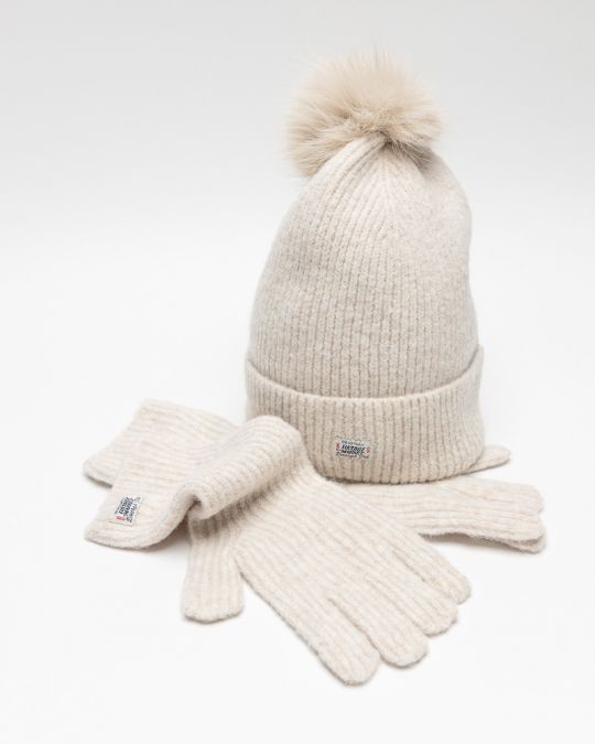 BEIGE WOMEN'S KNITTED GLOVES 2D25FW8525KE1101