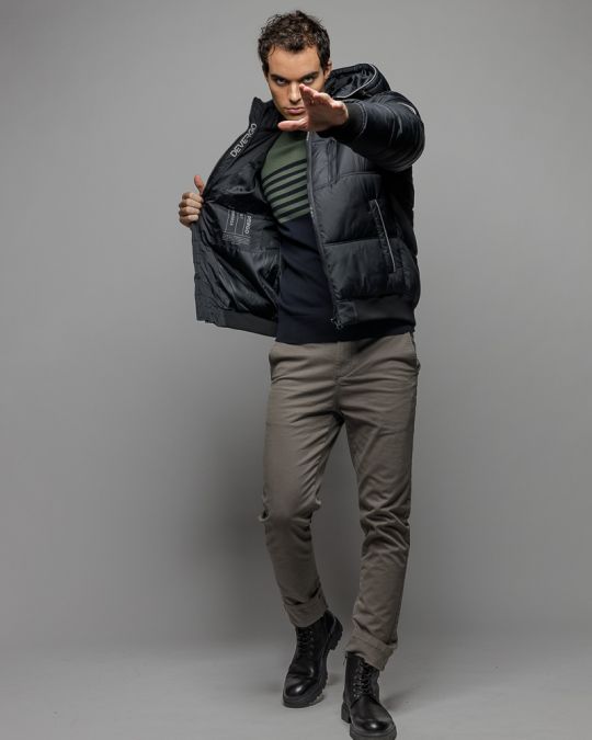 BLACK MEN'S COAT 1D25FW3004KA1600