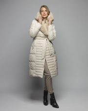 BEIGE WOMEN'S LONG FUR COAT