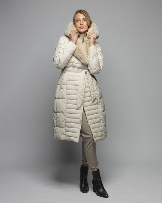 BEIGE WOMEN'S LONG FUR COAT 2D25FW3572KA1600