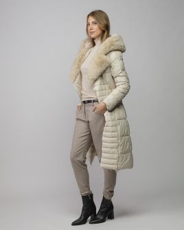 BEIGE WOMEN'S LONG FUR COAT 2D25FW3572KA1600