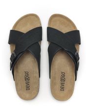 BLACK MEN'S LEATHER SLIDES - EVAN