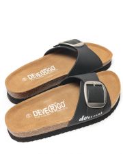 BLACK WOMEN'S SLIDES - GAIA BUCKLE