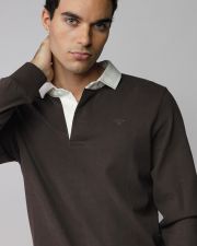BROWN MEN'S LONG SLEEVE POLO SHIRT