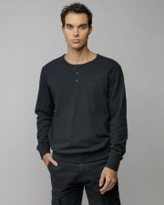 BLACK MEN'S LONG SLEEVE BUTTON T-SHIRT