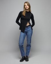 BLACK WOMEN'S ZIP LONG SLEEVE T-SHIRT