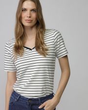 WHITE WOMEN'S STRIPED SHORT SLEEVE T-SHIRT