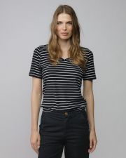 BLACK WOMEN'S STRIPED SHORT SLEEVE T-SHIRT