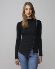 BLACK WOMEN'S ZIP LONG SLEEVE T-SHIRT