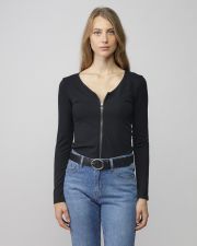 BLACK WOMEN'S ZIP LONG SLEEVE T-SHIRT