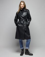 BLACK WOMEN'S VEGAN LEATHER COAT