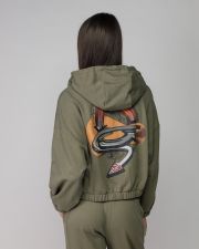 KHAKI WOMEN'S HOODED ZIP SWEATER