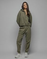 KHAKI WOMEN'S HOODED ZIP SWEATER