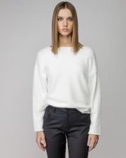 WHITE WOMEN'S FUZZY KNITTED SWEATER