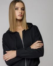 BLACK WOMEN'S KNITTED HOODED CARDIGAN