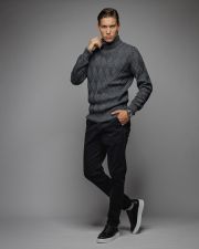 GREY MEN'S KNITTED TURTLENECK SWEATER