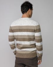 BEIGE MEN'S STRIPED KNITTED SWEATER