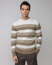 BEIGE MEN'S STRIPED KNITTED SWEATER
