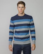 BLUE MEN'S STRIPED KNITTED SWEATER