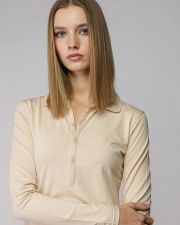 BEIGE WOMEN'S LONG SLEEVE POLO SHIRT