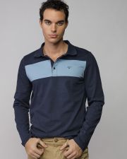BLUE MEN'S LONG SLEEVE POLO SHIRT