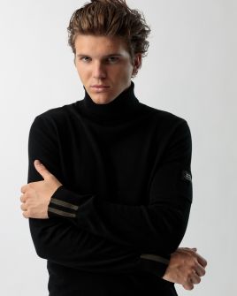 BLACK MEN'S KNITTED SWEATER 1D23FW6005LS1101