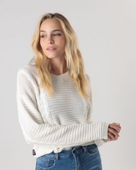 WHITE WOMEN'S KNITTED SWEATER 2D24FW6511LS1101