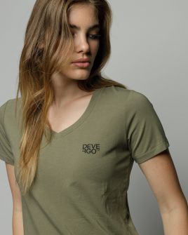 KHAKI WOMEN'S V-NECK SHORT SLEEVE T-SHIRT 2D25FW4514SS0205