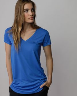 BLUE WOMEN'S V-NECK SHORT SLEEVE T-SHIRT 2D25FW4511SS0105