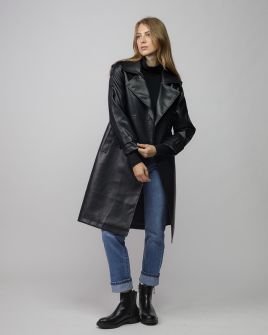 BLACK WOMEN'S VEGAN LEATHER COAT 2D25FW3595KA9000