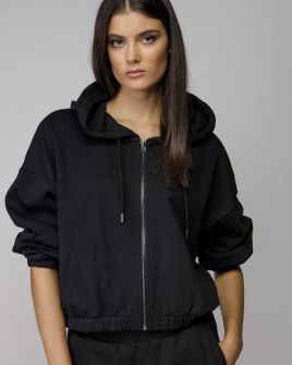 BLACK WOMEN'S HOODED ZIP SWEATER 2D25FW4590KA0705