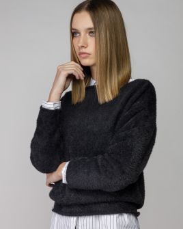 BLACK WOMEN'S FUZZY KNITTED SWEATER 2D25FW6532LS1101