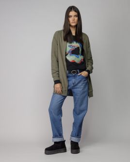 KHAKI WOMEN'S LONG ZIP CARDIGAN 2D25FW4587KA0705