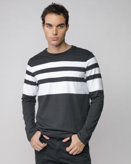 BLACK MEN'S LONG SLEEVE STRIPED T-SHIRT 1D25FW4009LS0105