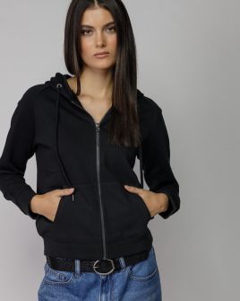 BLACK WOMEN'S HOODED ZIP SWEATER 2D25FW4588KA0705