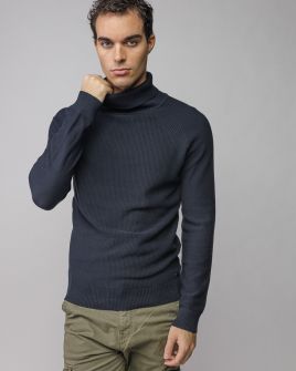 BLUE MEN'S KNITTED TURTLENECK SWEATER 1D25FW6017LS1101