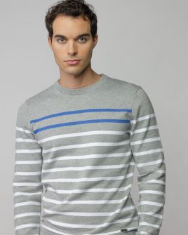 GREY MEN'S STRIPED KNITTED SWEATER 1D25FW6028LS1101
