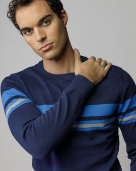 BLUE MEN'S STRIPED KNITTED SWEATER 1D25FW6028LS1101