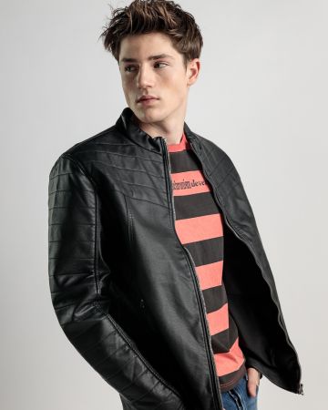 BLACK MEN'S VEGAN LEATHER JACKET 1D25SS3000KA9000