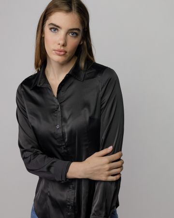 BLACK WOMEN'S SATIN SHIRT 2D25FW5502LS1305
