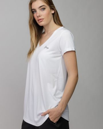 WHITE WOMEN'S V-NECK SHORT SLEEVE T-SHIRT 2D25FW4511SS0105