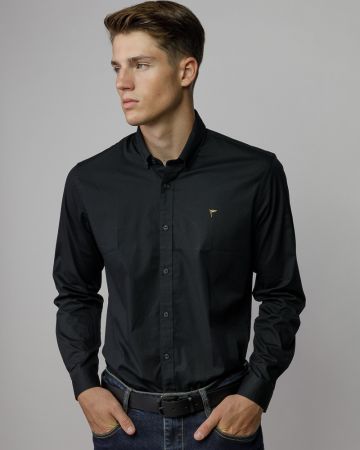 BLACK MEN'S POPLIN SHIRT 1D25FW5009LS1301