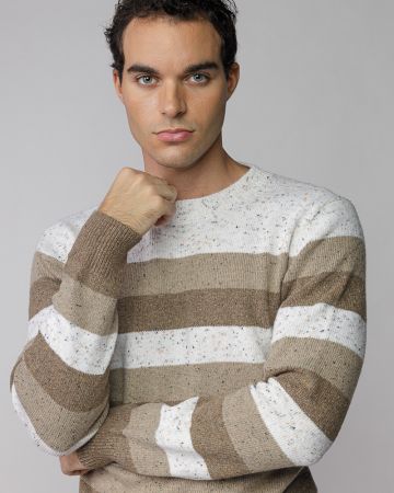 BEIGE MEN'S STRIPED KNITTED SWEATER 1D25FW6034LS1101