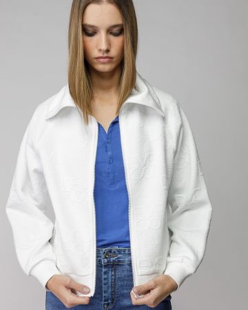 WHITE WOMEN'S ZIP JACQUARD SWEATER 2D25FW4597KA1201